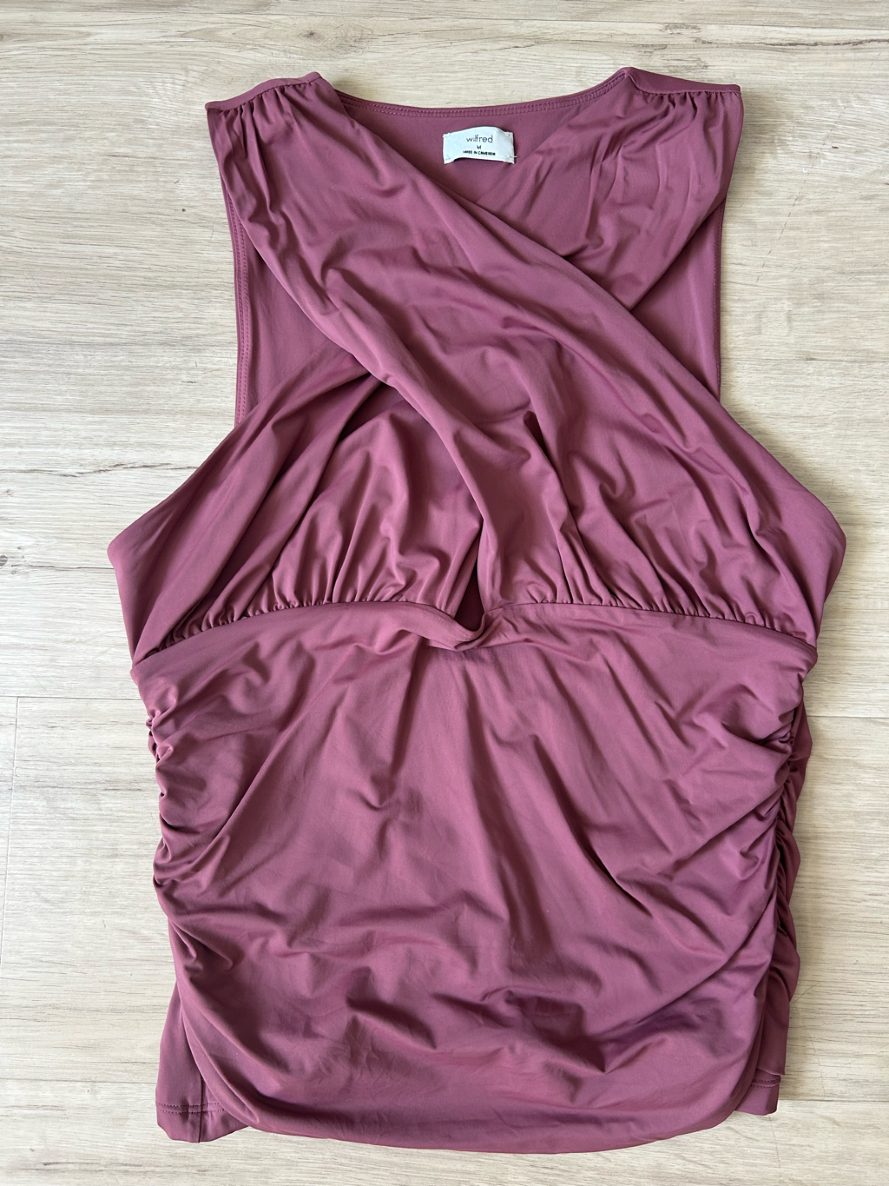 Wilfred Aritzia Dusty Rose Ruched Cross Front Top
